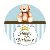 Aperturee - Bear Blue White Stripe Round Happy Birthday Backdrop